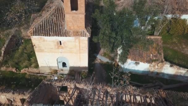 Aerial View Abandoned Village Church Spain — 비디오