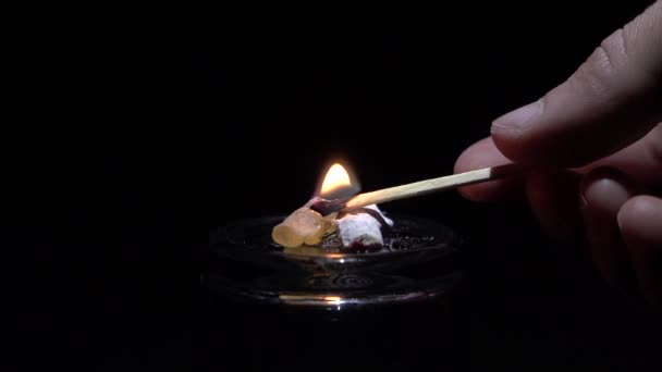 Burning Incense Bottom Glass — Video Stock