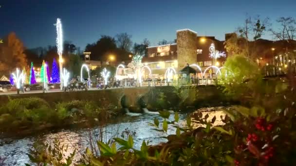 Riverwalk Christmas Lighting Pedestrians Walking — Stockvideo