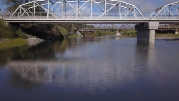 Drone Flying New Truss Bridge Old Bridge Background Russian River — Vídeo de Stock