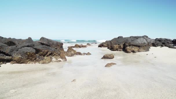 Waves Trickling Black Lava Rocks Pristine Beach — Stock videók