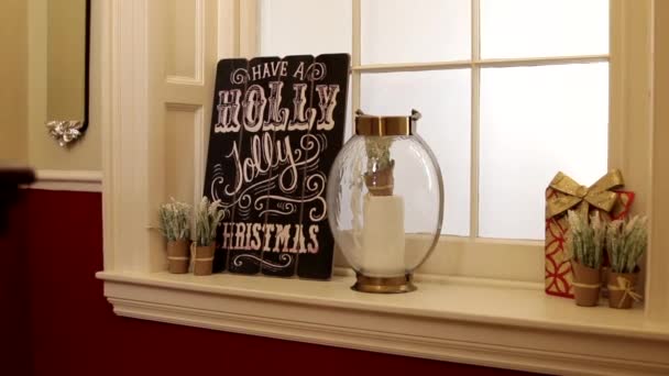 Christmas Decorations Windowsill — Vídeo de stock