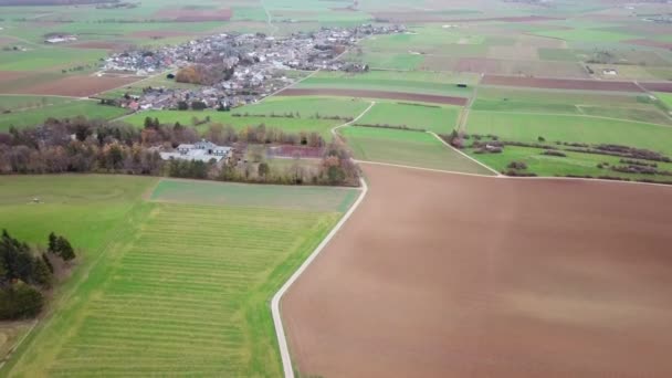 Small Village Surroundet Lot Harvesting Fields — Stock Video