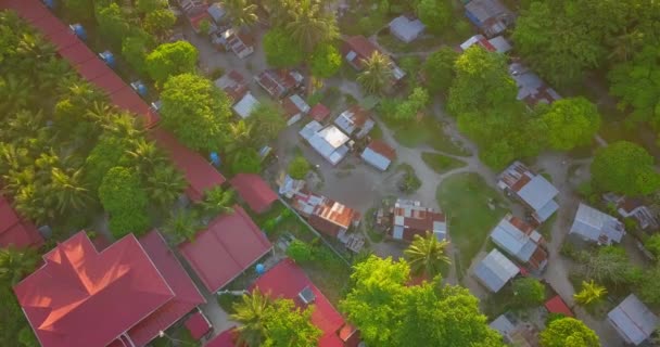 Aerial Flight Stunning Sunset Village Ocean Mabul Malaysia — Stockvideo