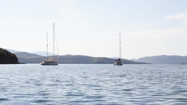 Two Luxury Yachts Stands Still Bay Corfu Island — Stock video