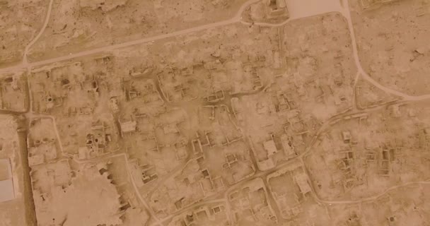 Drone Shot Moving Forward Ruins Jiaohe Xinjiang Grey Day — Vídeos de Stock