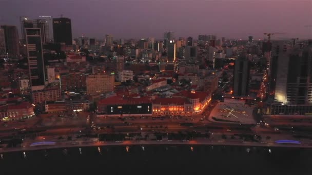 Angola Nacional Bank Baia Luanda Twilight — Stockvideo