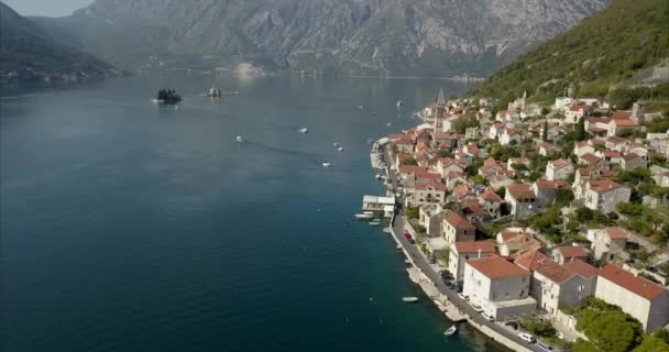 Aerial Shot Perast Bay Kotor Montenegro Sunny Day — Stock video