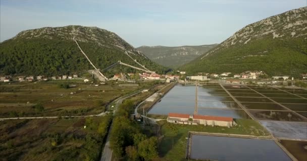 Ancient Walled Town Ston Croatia Filmed Air Sunny Day — Stock Video