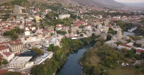 Aerial Shot Mostar Bosnia Herzegovina Wide Shot Mostar Old Town — Vídeo de stock