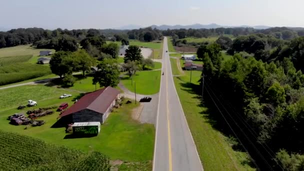 Aerial View Country Road Cars Commuting Cornfields Trees Surrounding Nice — Stockvideo