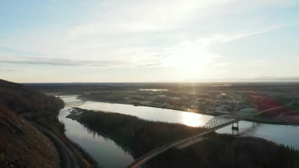 Drone Flies Bridge Nenana Alaska — Stockvideo