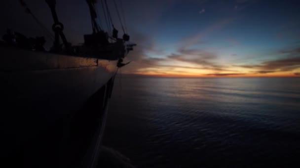 View Side Boat Cruising Galssy Water Surface Sunset — Video Stock