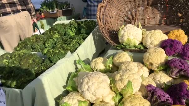 Organic Food Cauliflower Romanesco Cabbage Local Famers Market Healthy Living — Stockvideo