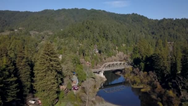 Drone Flying Top Truss Bridge Russian River Sonoma County California — Stok video