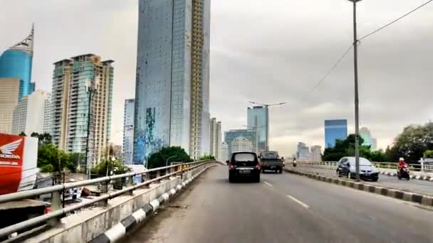 Jakarta Indonésie Dépassement Autoroute Gratte Ciel Grande Hauteur — Video