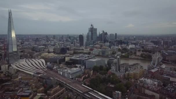 Panoramic Aerial View Shard Downtown London Tower Bridge — Stock Video