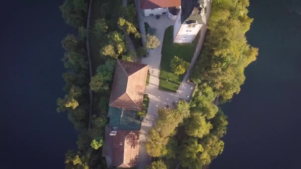 Blick Aus Der Vogelperspektive Auf Die Bleder Insel Slowenien Das — Stockvideo