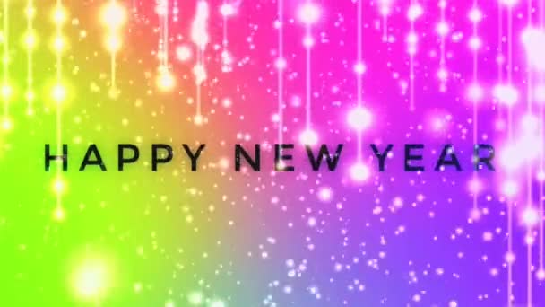 Neon Vibrant Color Happy New Year Greetings Light Strings Snowflakes — Video Stock