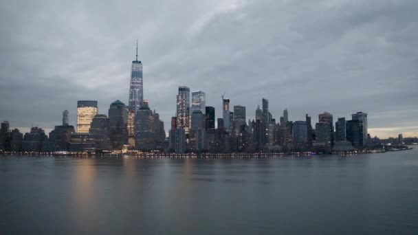 Aerial Footage Lower Manhattan Taken Jersey City — Stok Video