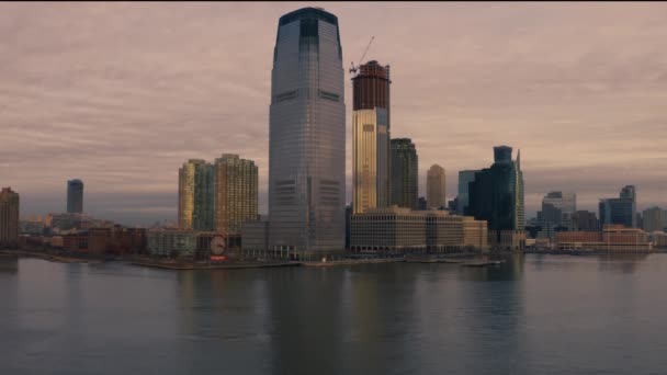 Aerial Footage Lower Manhattan Taken Jersey City — Stockvideo