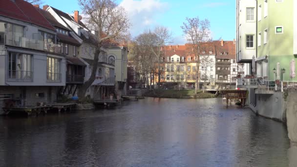 Erfurt Taki Ünlü Kraemerbruecke Şehri Gera Nehri Thuringia — Stok video