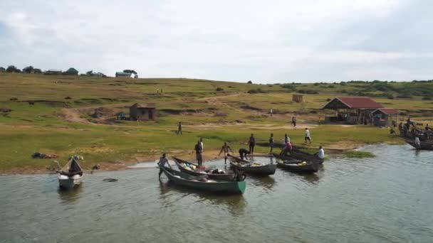 Veduta Villaggio Pescatori Nel Lago Albert Uganda — Video Stock