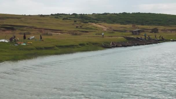 Late Afternoon View Fishing Village Lake Albert Uganda — Vídeos de Stock