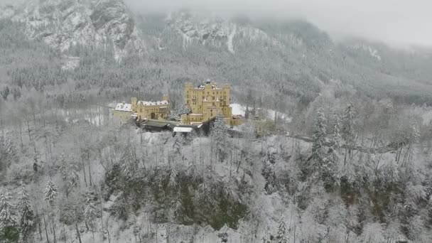 Aerial View Hohenschwangau Winter — Vídeos de Stock