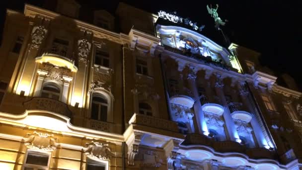 Magnificent Night View Splendid Architecture Aristocratic European Building Czech Republic — Vídeo de stock