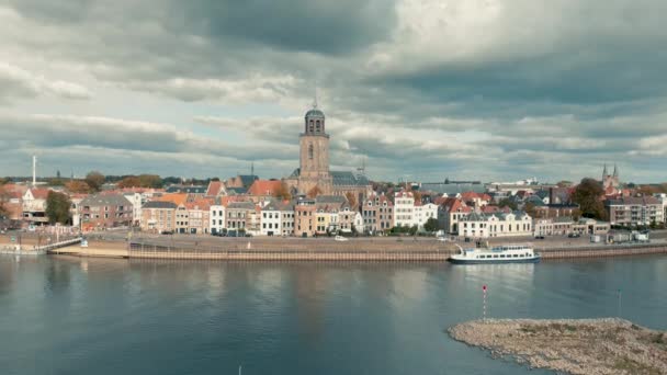 Aerial View Dutch Medieval City Deventer Slowly Panning Revealing Whole — Stock Video