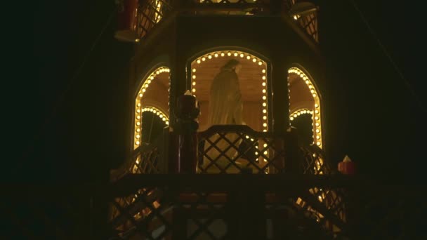 Big Illuminating Crib Christmas Tower Nativity Scene Saint Louis Place — Stock video