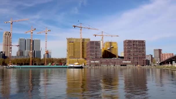 View Financial Centre Rotterdam Harbour Panning Subway Track One Shore — Wideo stockowe