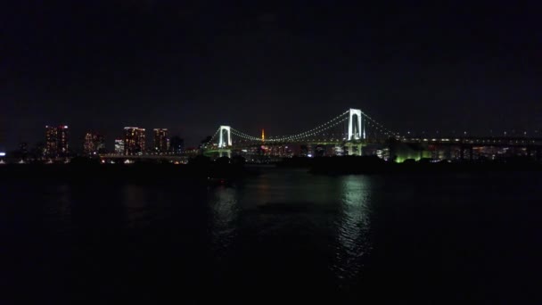 Aerial View Rainbow Bridge Night Time Water — Vídeo de Stock