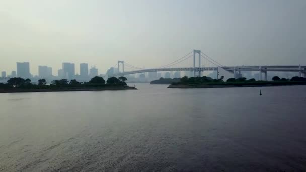 Close Flying Water Straight Rainbow Bridge — Stockvideo