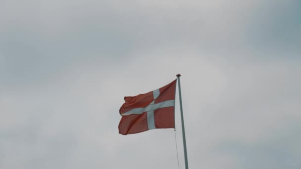 Danish Flag Flutters Wind Slight Slow Motion Close — Stock Video