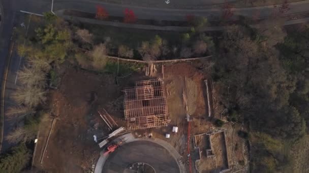 Birds Eye View House Being Rebuilt Amongst Other Empty Burnt — Stok video