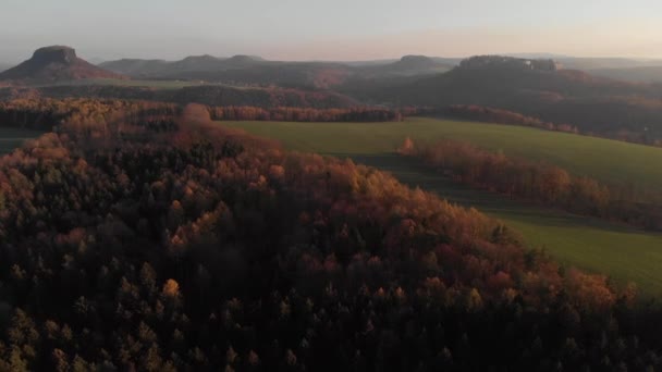 Aerial Panoramic View Saxon Switzerland Landscape Autumn Germany — Stockvideo