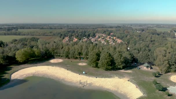 Aerial View Recreational Bungalow Park Netherlands Revealing Artificial Swimming Lake — 비디오