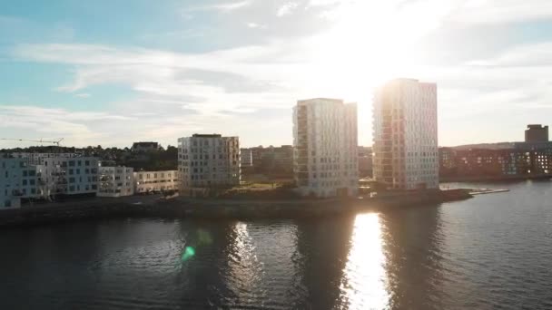 Aerial View Modern Building Sea Stavanger City Norway — Stock video