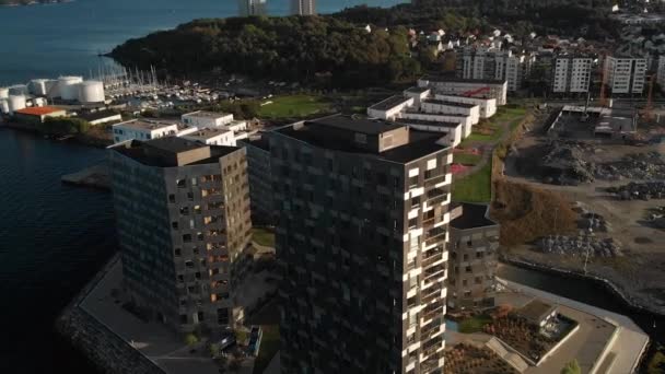 Aerial View Modern Building Sea Opening Horison Stavanger City Norway — Stock video
