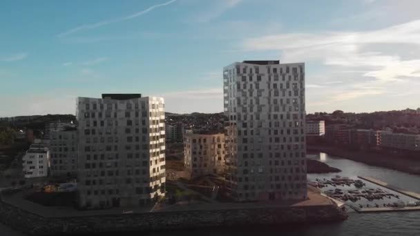 Aerial View Modern Building Sea Stavanger City Norway — Stock video