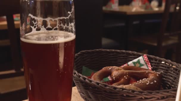 Hand Drinking Beer Bretzel Germany — Wideo stockowe