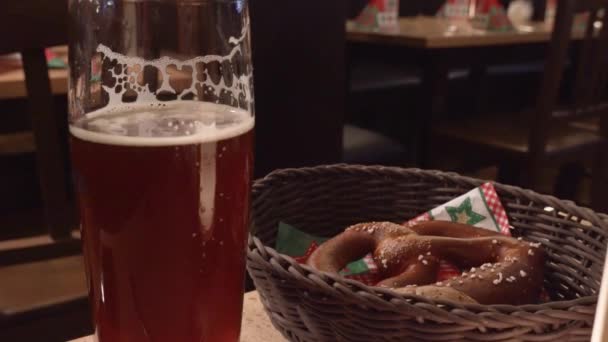 Big Beer Bretzel Germany — Stock Video