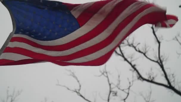 Close American Flag Waving Wind — Video