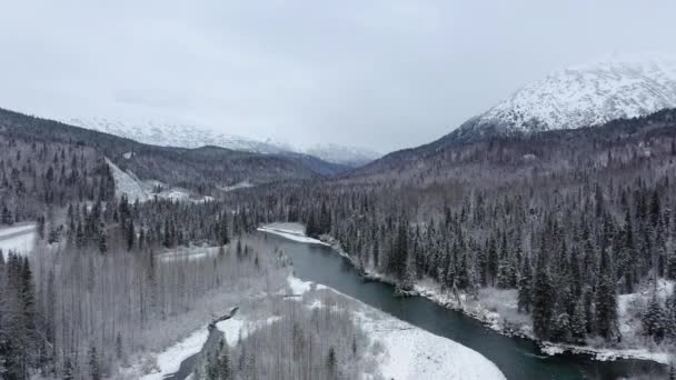 Drone Pulls Away Slowly Alaskan River — Αρχείο Βίντεο