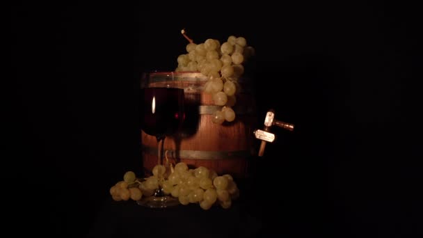 More Accurate Backward Rotating Wine Barrel Grape Glass Wine — Stockvideo