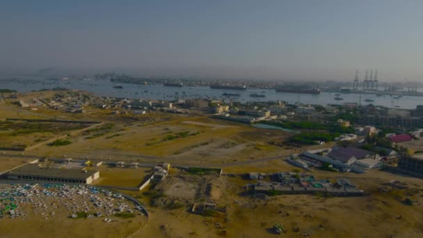 Une Vue Aérienne Drone Port Maritime Avec Navires Bateaux Conteneurs — Video