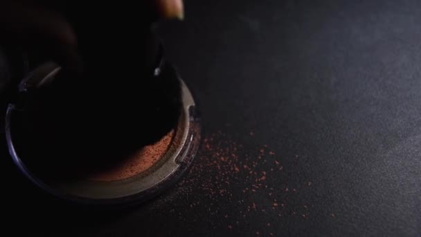 Make Brushing Brown Face Make Powder Black Background — Stock Video