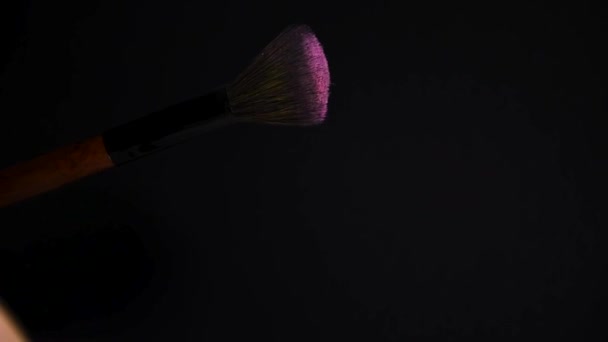 Slow Motion Make Brush Pink Powder Explosion Burst Black Background — Stock Video